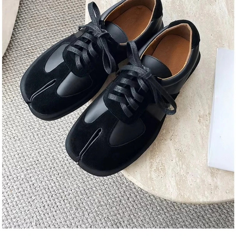 Tabi Shoes for Men Women Genuine Leather Casual Boots Lace Up