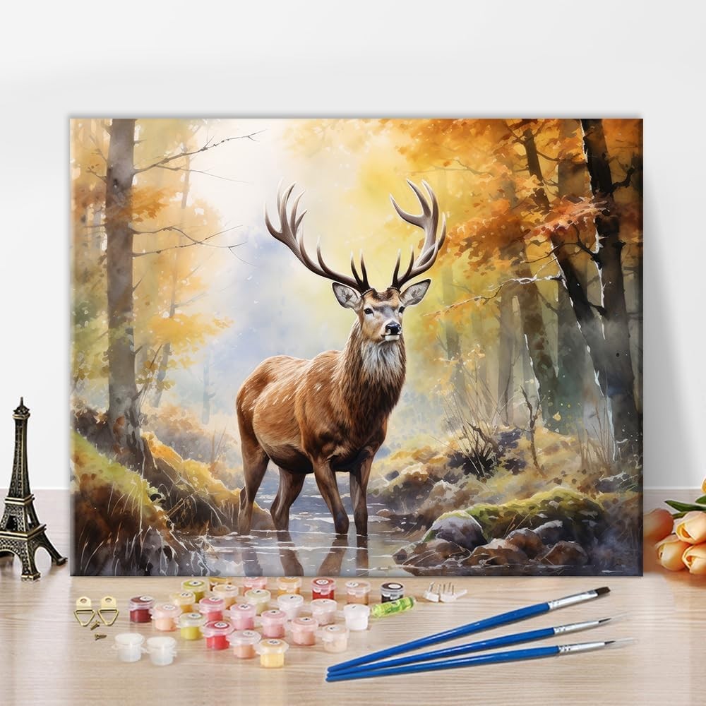 TISHIRON Deer DIY Paint by Numbers for Adults - Wild Animals and Flowers on Can
