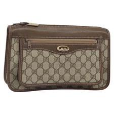 GUCCI GG Supreme Shoulder Bag PVC Beige Gold Auth 162102