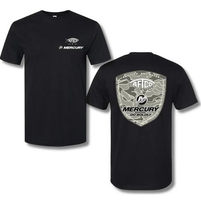 AFTCO x Mercury T-Shirt   Short Sleeve Fishing Tee with Gray Camo Shield Logo
