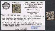 ÖSTERREICH MiNr. 2 Y - ANK 2 M, 2 Kreuzer "schwarz" Type IIIb, BABOR VÖB