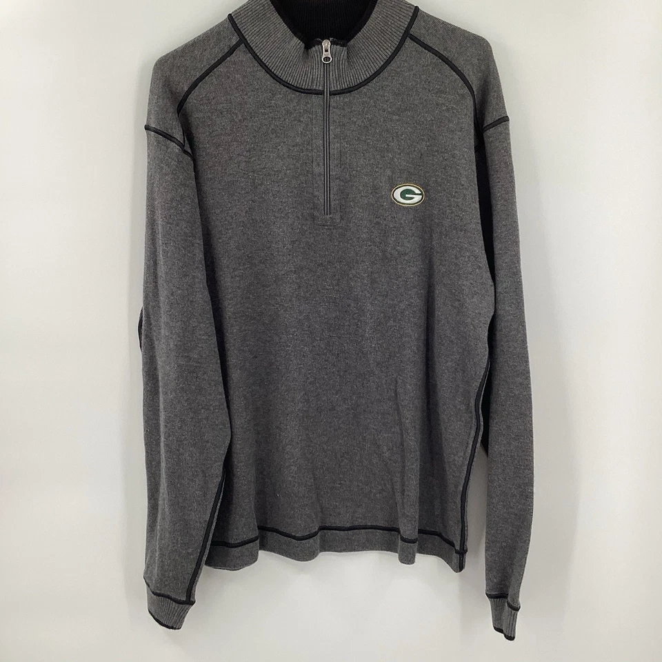 Mens Cutter And Buck 100% Cotton Green Bay Packers 1/2 Zip Sweater - Gray- Lg - Image 2 of 4