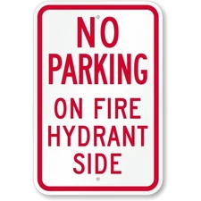 No Parking On Fire Hydrant Side Aluminum Weatherproof Sign c00685