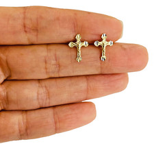 14K Solid Yellow Gold Crucifix Cross Stud Earrings 12mm x 9mm - ER1197