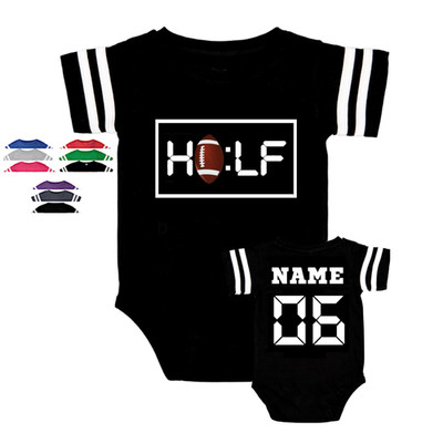 Half time Half birthday baby Football Jersey styled personalized bodysuit HA:LF
