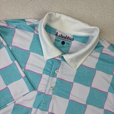 CHUBBIES Mens 'The Pawn' Performance Polo Shirt Large 80s/90s Print Lightweight