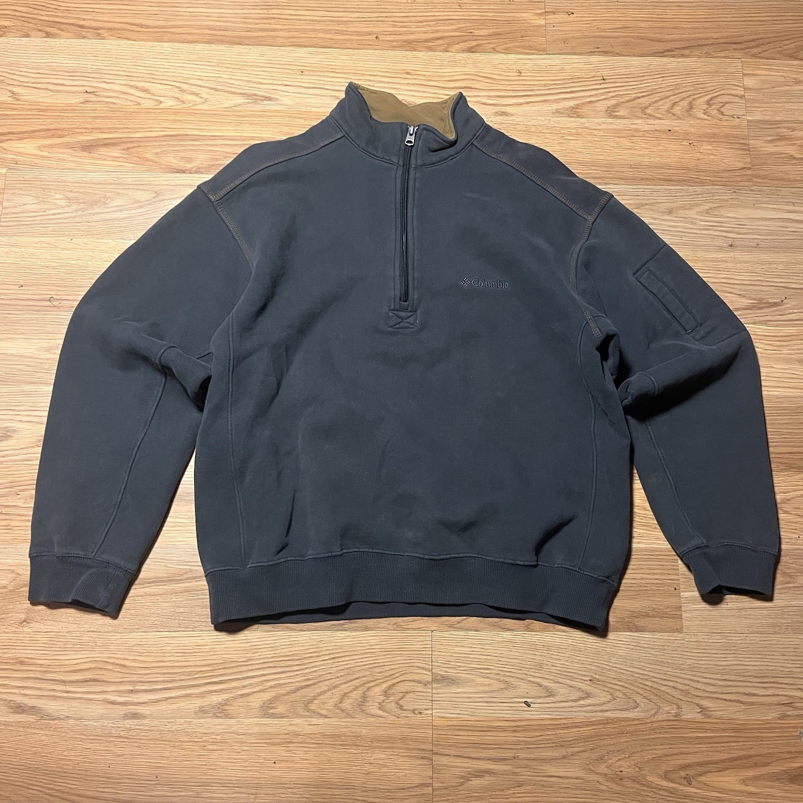 Columbia Quarter Zip Fleece Sweatshirt Size Medium Two Tone Gray Tan Outdoor