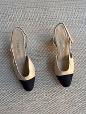 Chanel Classic Beige Black Cap Toe Slingback Heels Women EU 35 Made in Italy