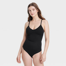 Auden Women's Shaping Seamless Thong Bodysuit Black - Size Medium - NWT