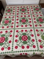 Vintage/Antique "Rose of Sharon" Red and Green Applique Quilt