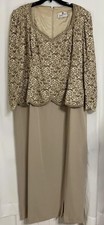 Rose Taft Dress Women 2X Beige Gold Lace Evening Gown Formal Long Sleeve USA Mom