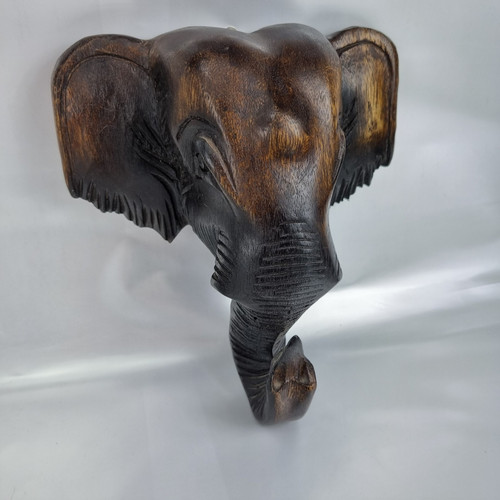 Vintage Elefantenkopf Skulptur Wandbehang Figur Holzkunst geschnitzt Kleiderhaken - Bild 7 von 7