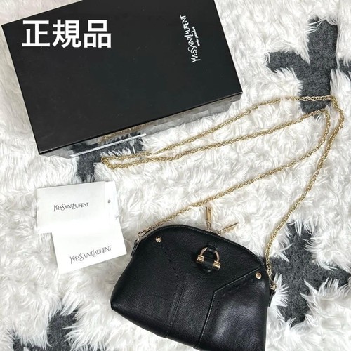 YVES SAINT LAURENT Mini Shoulder Bag Elegant Black Leather Gold Chain Strap
