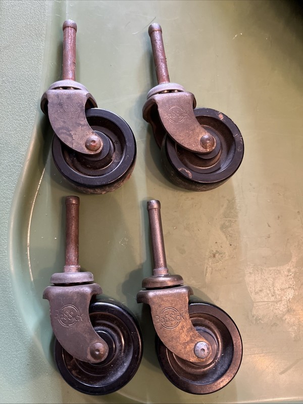 Vintage Set of 4 Bassick Ball Bearing All Metal Steel Furniture Bed Casters