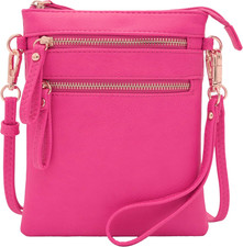 Small Crossbody Bag for Women, Multi Zip Pockets with Detachable Wristlet, Light