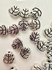 20pc 7mm Silver Plated Leaf Spacer Beads For Fall Jewelry Making, Autumn Beads
