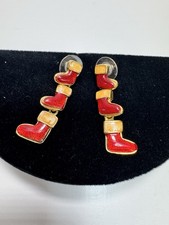 Christmas Red Glitter Stockings Drop Dangle Earrings Xmas Holiday