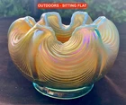 NORTHWOOD AQUA-OPAL CARNIVAL GLASS “DRAPERY” ROSE BOWL – NICE COLOR!!!