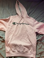 Champion Powerblend Script Logo Pullover Hoodie S Dream Pink Sweater