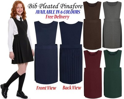 Neu Mädchen Kinder UK Latz Plissee Schürze Schuluniform Kleid alle Alter 2-18 Jahre
