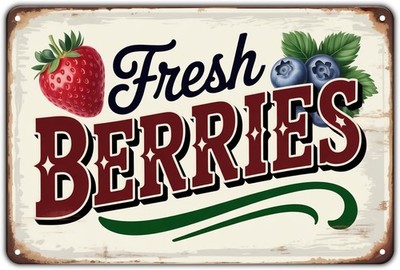 Fresh Berries Strawberry Blueberry Vintage Tin Metal Signs Home Décor 8x12