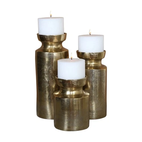Uttermost Amina Antique Brass Candleholders (Set of 3) - Picture 2 of 3