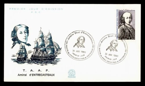DR WHO 1980 FRENCH ANTARCTIC FSAT FDC ADMIRAL ENTRESCASTEAUX CACHET 1.20 w29439