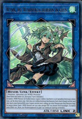 Wynn, die Windverzaubererin in grün CH02-DE044 Ultra Rare Yugioh Karte Deutsch