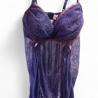 Y2K Frederick's of Hollywood Purple Lace Babydoll Cami Top Fairycore Coquette S