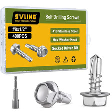  8 X 1/2" Hex Washer Head Self Tapping Screws, 400PCS Self Drilling Screws 410