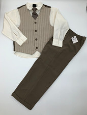 Van Heusen 4-Pc Tan Little Boy's Suit Vest/Shirt/Tie/Pants Elastic Waist size 6