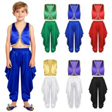 US Boys Arabian Prince Masquerade Costume Birthday Waistcoat w/Harem Pants Set
