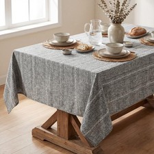 Grey Cotton Blend Tablecloth 60 104 Inch Rectangular, Farmhouse Style, Resist...