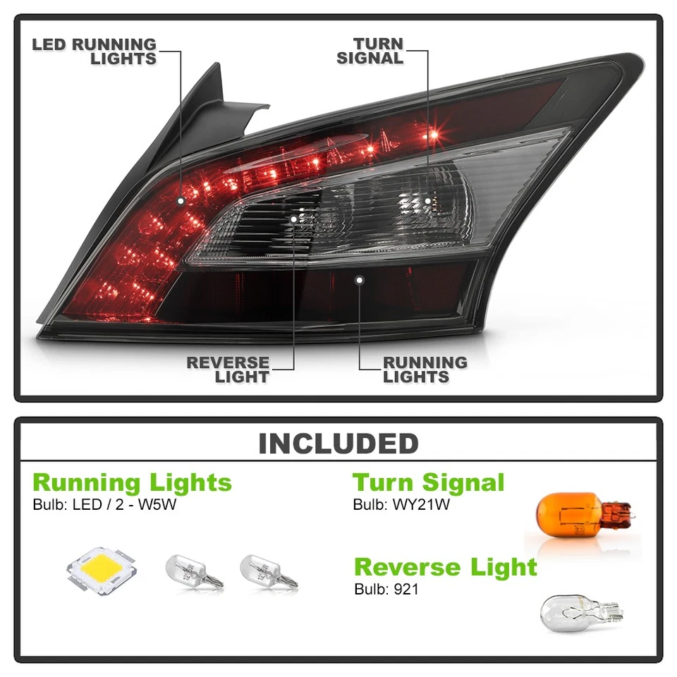 For 2012 2013 2014 Nissan Maxima Red Smoked Tail Lights Brake Lamps Left+Right - Image 4 of 4