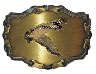 Vintage Raintree Flying GEESE or DUCK Brass Belt Buckle