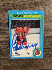 1979-80 Topps Hockey Grant Mulvey Signed Card #88 Black Hawks Auto