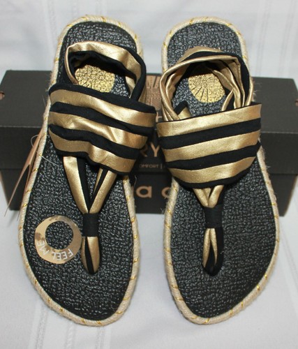 Nalho Ganika Black Gold Stripe Yoga Mat espadrilles sandals memory foam New - Bild 3 von 5