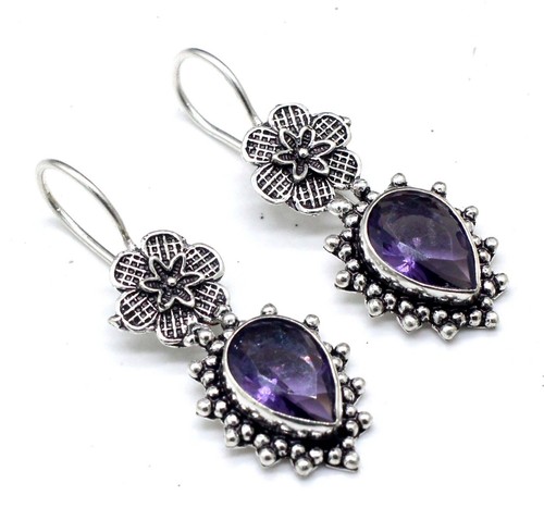Boucles d'oreilles faites main en argent sterling 925 forme poire