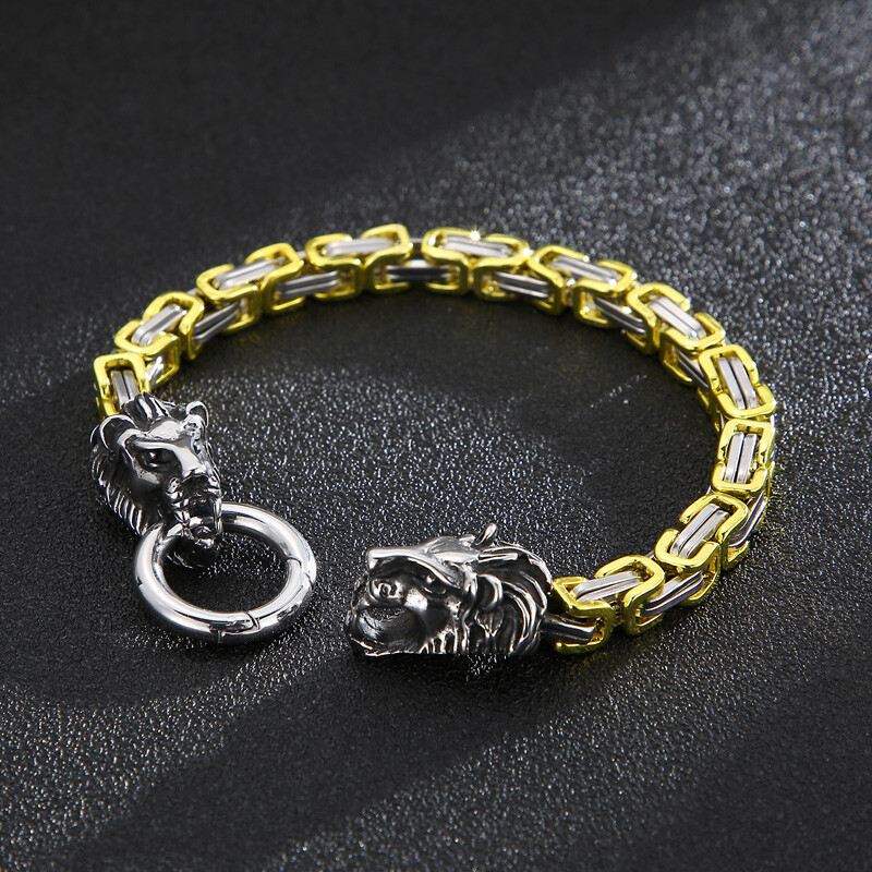 Stainless Steel Gothic Lion Byzantine Chain Bracelet For Men's