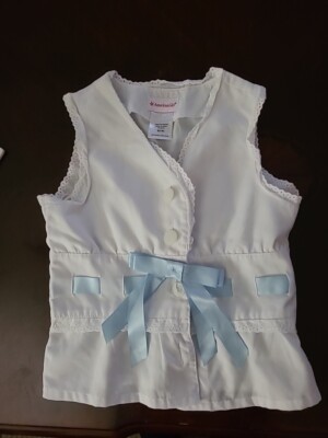 Preowned Gently Used  American Girl Pajamas Top White/Blue Bow Size 7/8