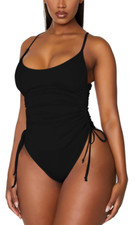 Womens Size Medium Ruched High Cut Tummy Control 1 Piece Swimsuit