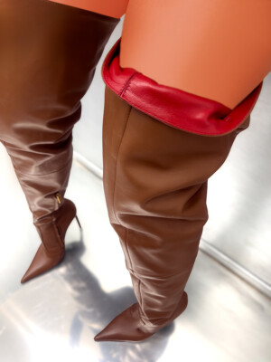 Bottes Over The Knee 1969 Made In Italy - Cuir Noir, Talon Aiguille Très Haut, Pointure 44 - Neuf Avec Emballage