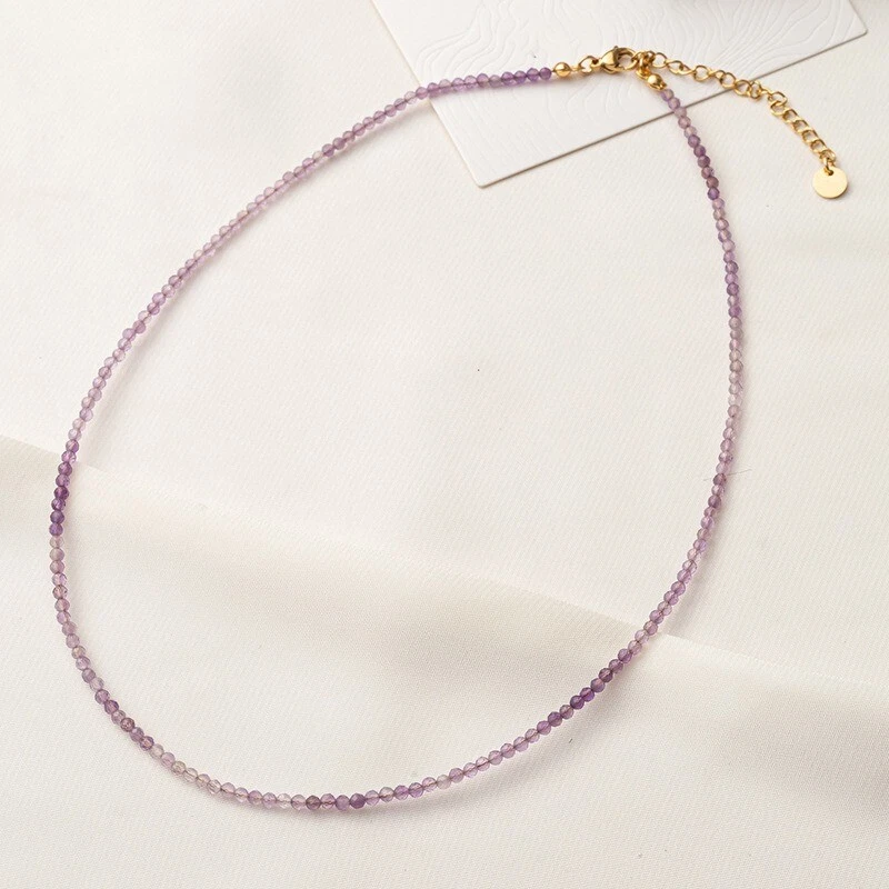 Collar gargantilla cadena piedra cuentas circón piedras preciosas naturales facetadas redondas de 3 mm Foto 2 de 4