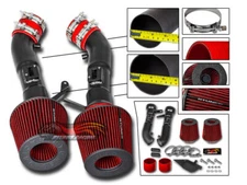 MATT BLACK Cold Air Dual Intake + RED Filter For 09-20 370Z Fairlady Z34 3.7L