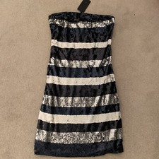 Mango BNWT Sequined Bodycon Strapless Striped Party Dress Sz UK12