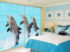 3D Ocean Dolphin ZHUA3305 Photo Curtain Window Blockout Fabric Amy 2023