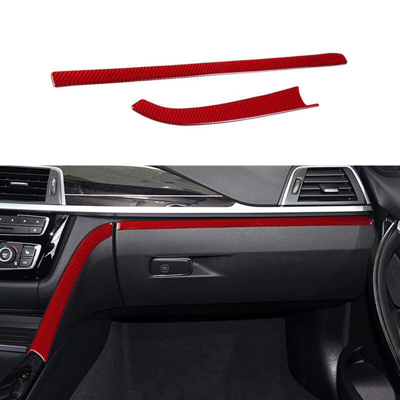 2x RED Carbon Fiber Co-pilot Dashboard Sticker Cover For BMW 3 4 Series F30 F33