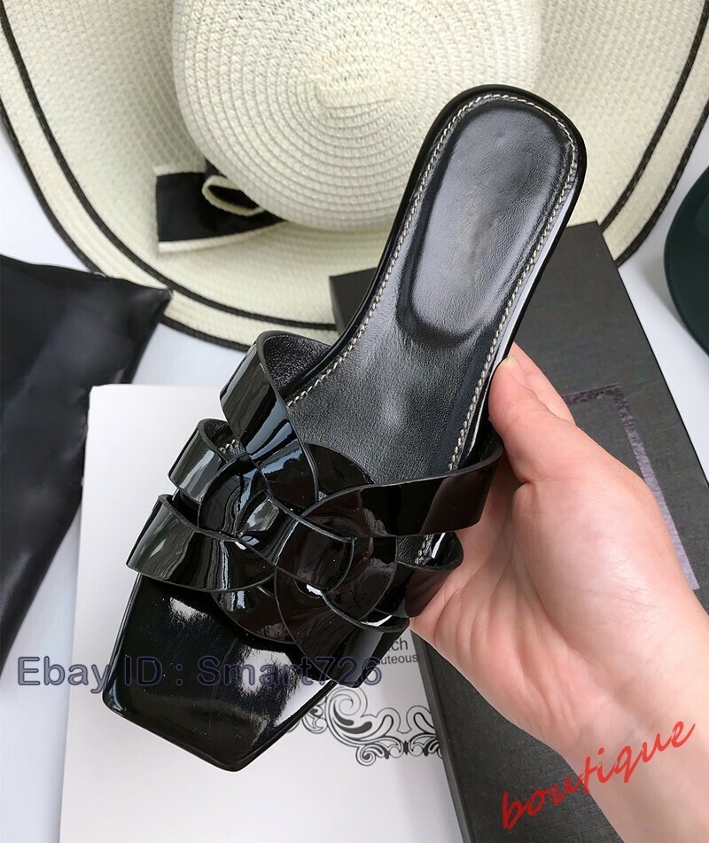 PANTOFOLA D’ORO Ciabatte piatte donna pelle verniciata sandali casual slide scarpe quadrate punta aperta