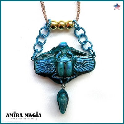 Beetle Scarab Egyptian Mummy Goodess Pendant Necklace Talisman Amulet Medallion