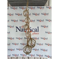 6 Clear Glass Fishing Floats On Rope - Fish Net Buoy Ball - Nautical Beach Decor